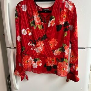 Guess Red Faux Wrap Blouse with Tie Front 
Size M
5 Star Seller
50% off